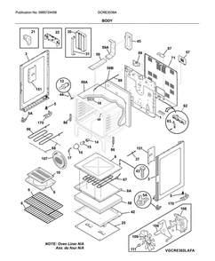 Body Diagram and Parts List for GCRE3038AFD  Frigidaire Range