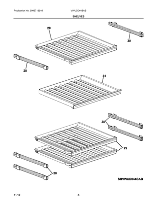 Shelves Diagram and Parts List for VWUD044BAB  Frigidaire Wine and Beverage Cooler