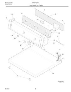 Controls/Top Panel Diagram and Parts List for KER331ZAS1  Frigidaire Dryer