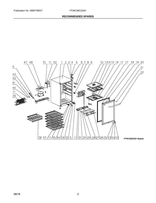 Recommended Spares Diagram and Parts List for FFWC38C2QS1  Frigidaire Wine and Beverage Cooler