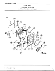 Gas Dryer/door Front Panel And Lint Filter Diagram and Parts List for 8007B  Frigidaire Dryer