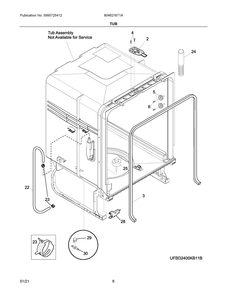 Tub Diagram and Parts List for 804621671A  Frigidaire Dishwasher