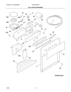 Ice And Water Dispenser Diagram and Parts List for KSPZ25V9GS3  Frigidaire Refrigerator