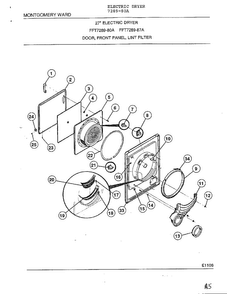 Door, Front Panel, Lint Filter Diagram and Parts List for 7289-80A  Frigidaire Dryer