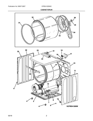 Cabinet/drum Diagram and Parts List for CFRE4120SW2  Frigidaire Dryer
