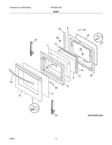 Door Diagram and Parts List for FFEH3051VSE  Frigidaire Range