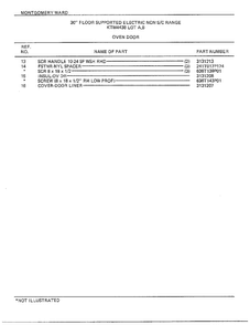 30" Floor/oven Door Page 2 Diagram and Parts List for 4438A  Frigidaire Range