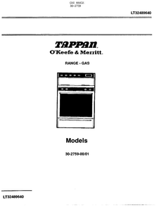 Tappan Gas Range Diagram and Parts List for 30-2759  Frigidaire Range