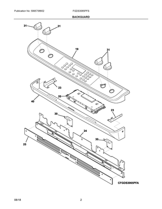 Backguard Diagram and Parts List for FGDS3065PFS  Frigidaire Range