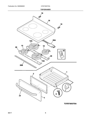 04 - TOP/DRAWER Diagram and Parts List for CFEF3053TSA  Frigidaire Range