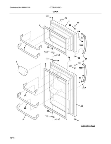 Door Diagram and Parts List for FFTR1521RW3  Frigidaire Refrigerator