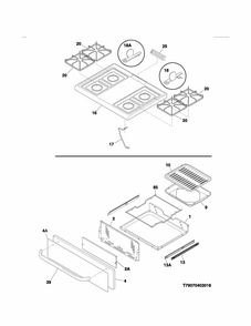 Top/drawer Diagram and Parts List for 79073033311  Kenmore Range