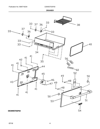Drawer Diagram and Parts List for E30WD75GPS5  Frigidaire Warming Drawer