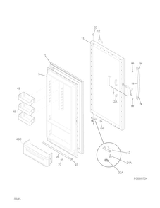 Door Diagram and Parts List for FFFH17F4QW0  Frigidaire Freezer