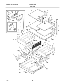 Shelves Diagram and Parts List for FRFN2813AF4  Frigidaire Freezer