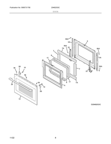 Door Diagram and Parts List for 20462033C  Frigidaire Wall Oven