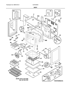 Body Diagram and Parts List for GCRI3058ADD  Frigidaire Range