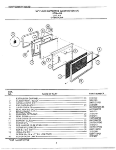 30` Floor Oven Door Diagram and Parts List for 4418A  Frigidaire Range