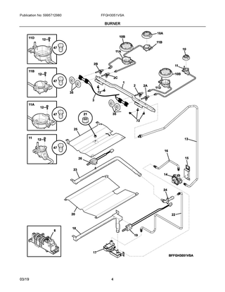 Burner Diagram and Parts List for FFGH3051VSA  Frigidaire Range