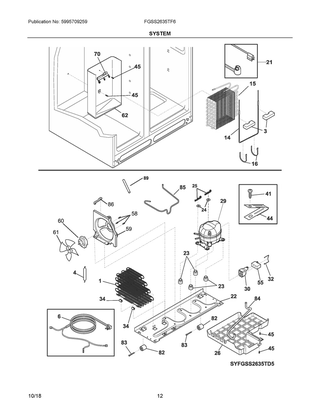 System Diagram and Parts List for FGSS2635TF6  Frigidaire Refrigerator