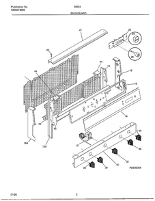 Backguard Diagram and Parts List for 282247B  Frigidaire Range