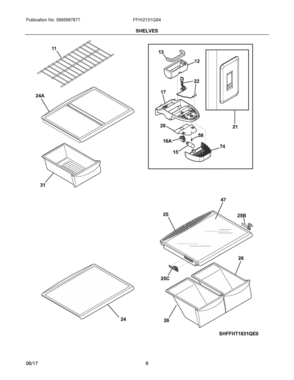 04 - SHELVES Diagram and Parts List for FFHI2131QS4  Frigidaire Refrigerator