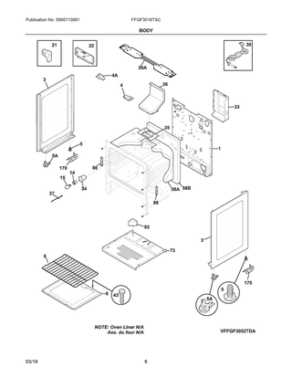 Body Diagram and Parts List for FFGF3016TSC  Frigidaire Range