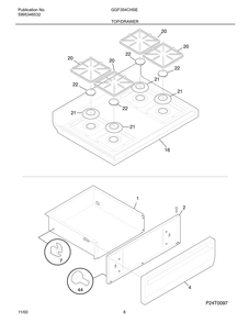Top/Drawer Diagram and Parts List for GGF354CGSE  Frigidaire Range
