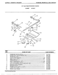 Burners, Manifold, Gas Control Diagram and Parts List for 32-0127  Frigidaire Range