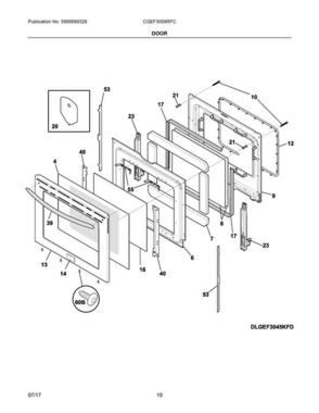 05 - Door Diagram and Parts List for CGEF3058RFC  Frigidaire Range
