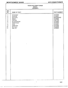 Room Air Conditioner Page 8 Diagram and Parts List for 5367A  Frigidaire Air Conditioner