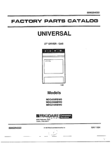 27" Dryer-gas/front Cover Diagram and Parts List for MGD436RBW0  Frigidaire Dryer