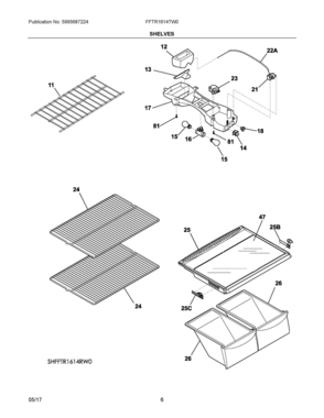 04 - SHELVES Diagram and Parts List for FFTR1614TW0  Frigidaire Refrigerator