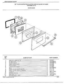 30" Floor Supported Elec Oven Door Diagram and Parts List for 4409A  Frigidaire Range