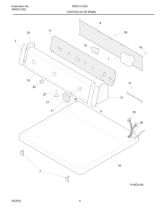 Controls/Top Panel Diagram and Parts List for FER211CAS1  Frigidaire Dryer