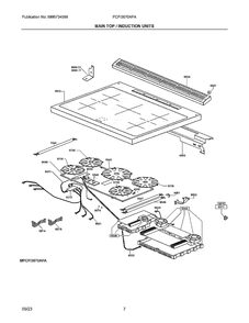 Main Top/Induction Units Diagram and Parts List for PCFI3670AFA  Frigidaire Range