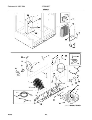 System Diagram and Parts List for FFSS2625TP3  Frigidaire Refrigerator