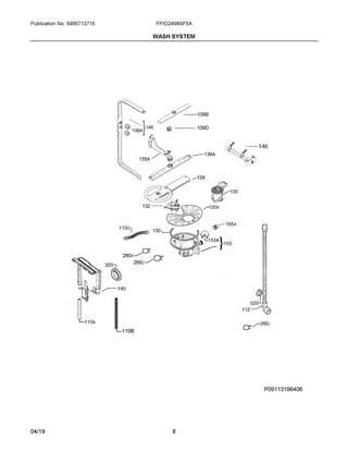 Wash System Diagram and Parts List for FPID2498SF5A  Frigidaire Dishwasher