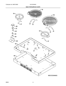 Main Top/Surface Units Diagram and Parts List for GCCE3049AS  Frigidaire Cooktop