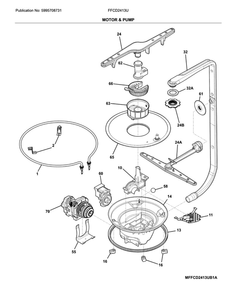 Motor And Pump Diagram and Parts List for FFCD2413UB1A  Frigidaire Dishwasher
