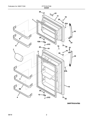 Door Diagram and Parts List for FFTR1814TW8  Frigidaire Refrigerator