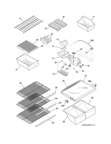 Shelves Diagram and Parts List for MRTW20V5PW3  Uni Refrigerator