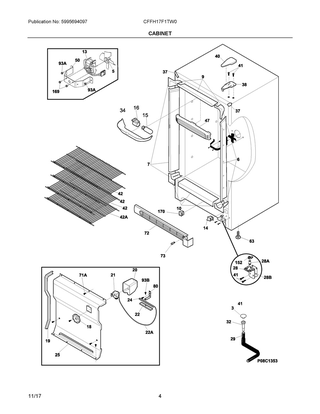 Cabinet Diagram and Parts List for CFFH17F1TW0  Frigidaire Range