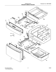 Freezer And Middle Drawer Diagram and Parts List for GRMN2872AF01  Frigidaire Refrigerator