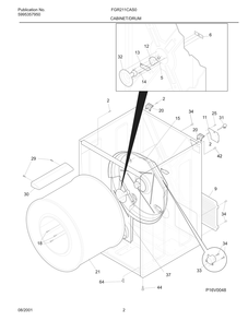 Cabinet/Drum Diagram and Parts List for FGR221CAS0  Frigidaire Dryer