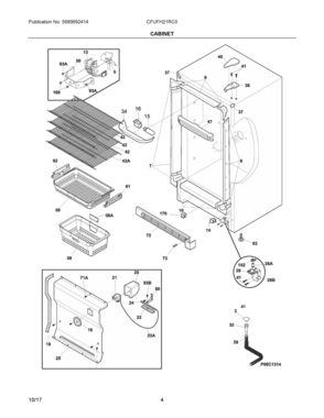 03 - CABINET Diagram and Parts List for CFUFH21RC0  Frigidaire Freezer