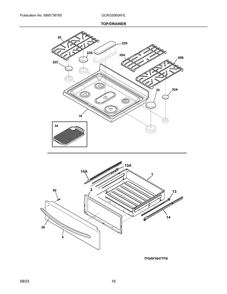 Top/Drawer Diagram and Parts List for GCRG3060AFE  Frigidaire Range