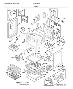 Body Diagram and Parts List for GCRE3060ADD  Frigidaire Range