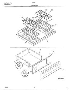 Top/drawer Diagram and Parts List for 285860A  Frigidaire Range