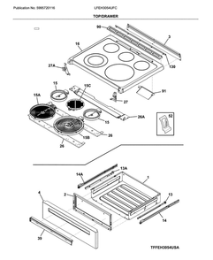 Top/Drawer Diagram and Parts List for LFEH3054UFC  Frigidaire Range